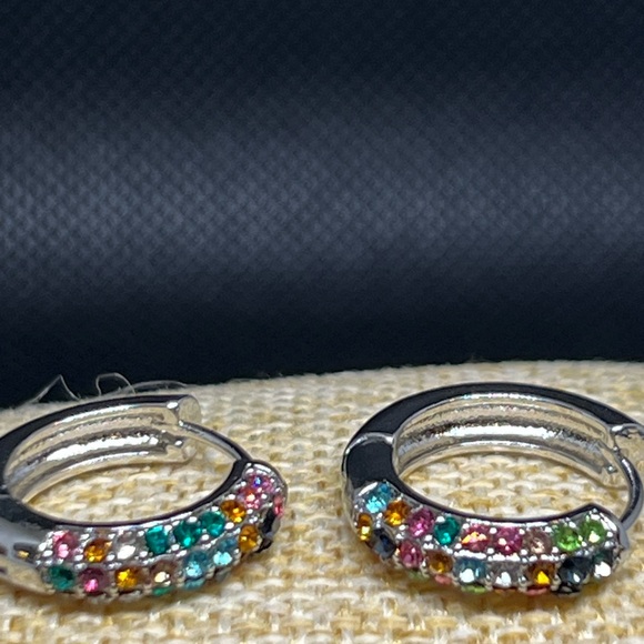Multicolor Crystal Hoop Earrings - Picture 3 of 7